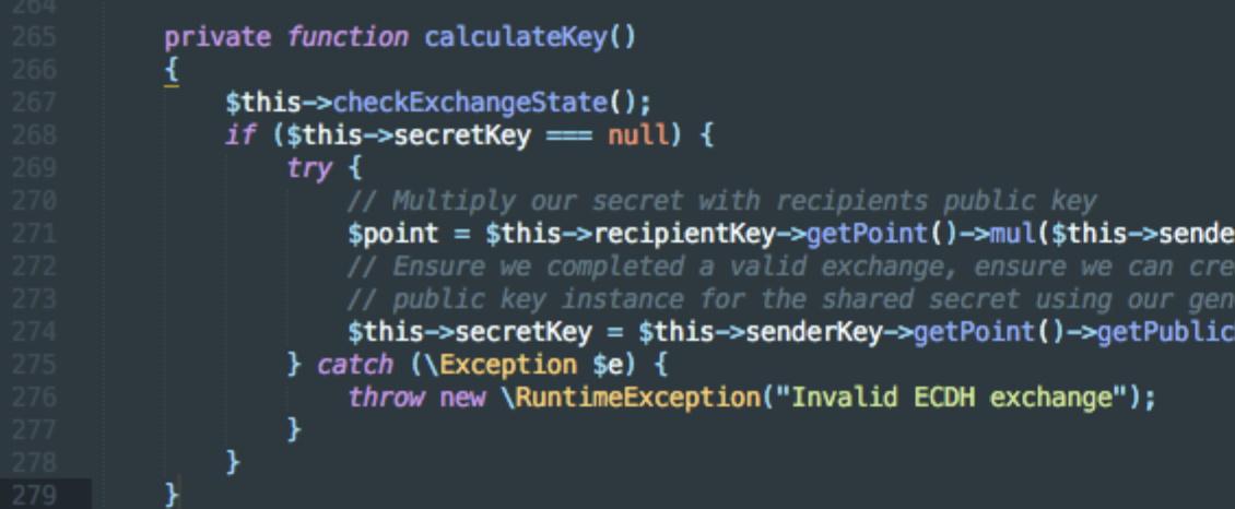 Code snippet showing Security Implementation